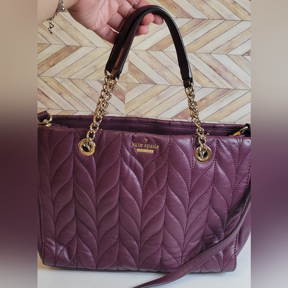 Kate Spade Meena Briar Lane Quilted Leather Handbag Crossbody in Plum Color - Picture 2 of 16